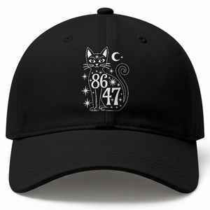 86 47 Celestial Black Cat Mystic Baseball Cap Moon Stars Coded Political Satire TS02 Print Your Wear