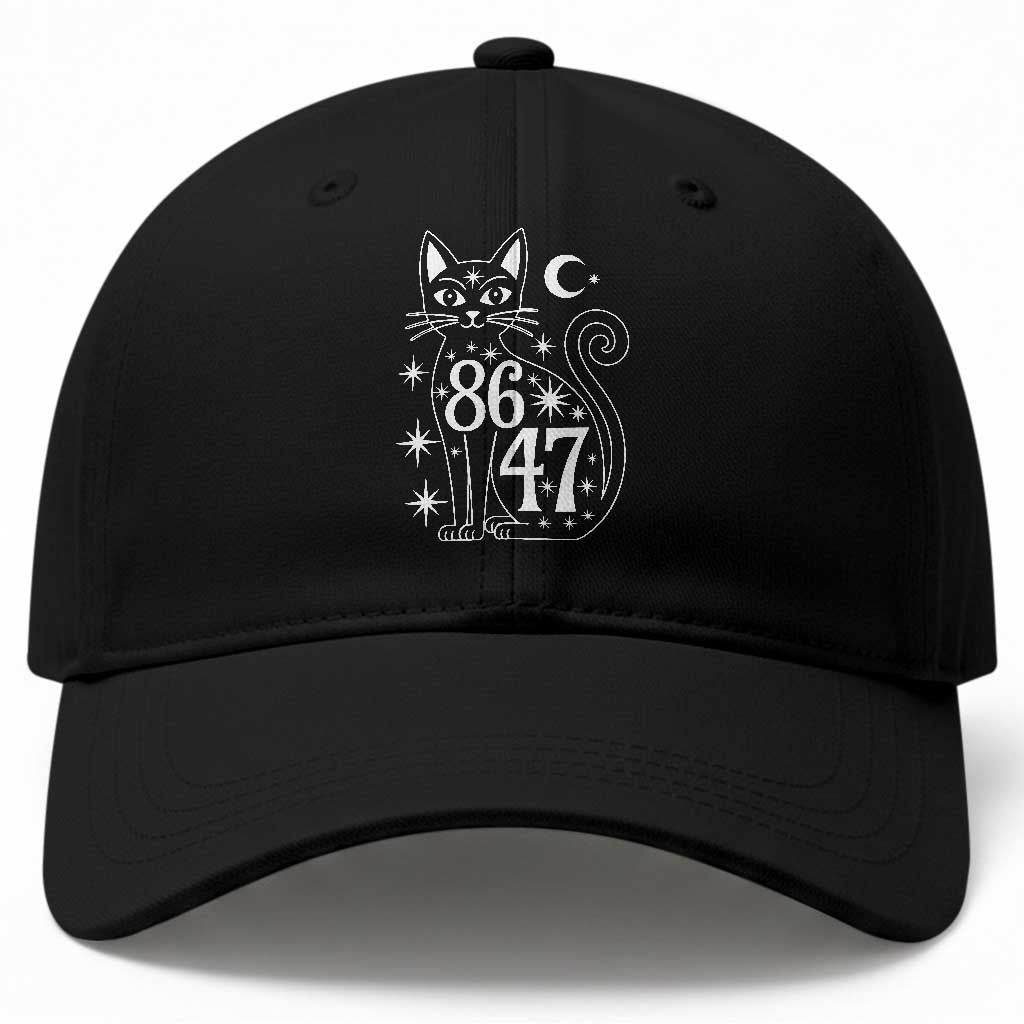 86 47 Celestial Black Cat Mystic Baseball Cap Moon Stars Coded Political Satire TS02 Print Your Wear
