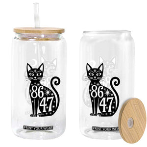 86 47 Celestial Black Cat Mystic Glass Can Moon Stars Coded Political Satire TS02 Print Your Wear