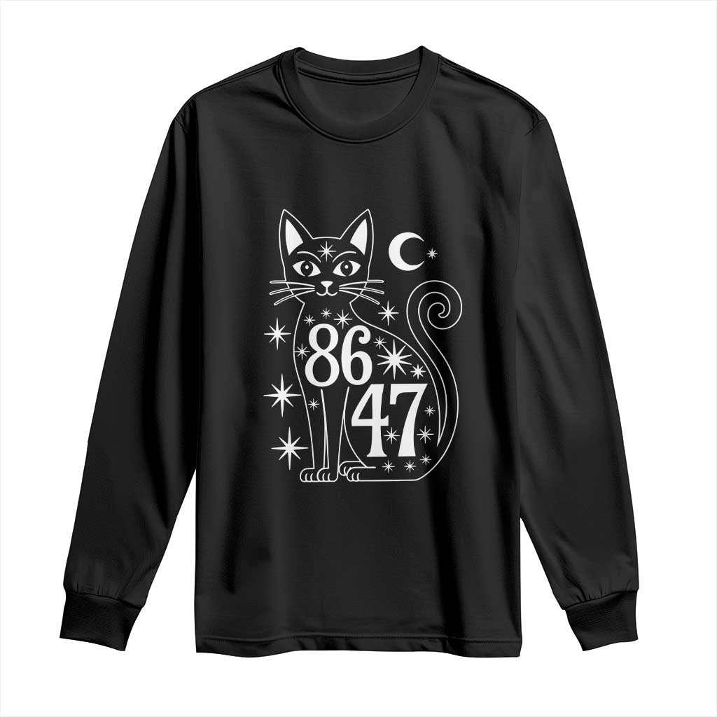 86 47 Celestial Black Cat Mystic Long Sleeve Shirt Moon Stars Coded Political Satire TS02 Black Print Your Wear