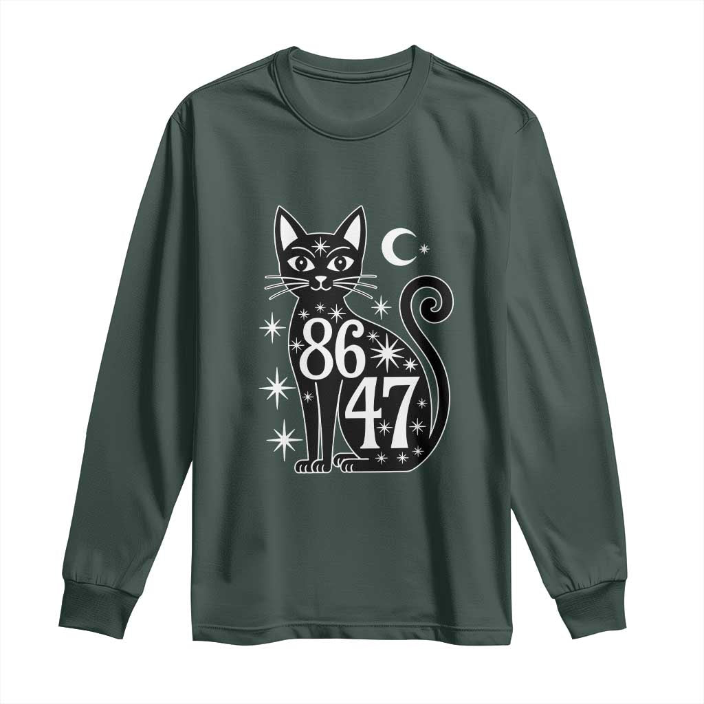 86 47 Celestial Black Cat Mystic Long Sleeve Shirt Moon Stars Coded Political Satire TS02 Dark Forest Green Print Your Wear