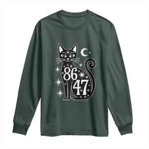 86 47 Celestial Black Cat Mystic Long Sleeve Shirt Moon Stars Coded Political Satire TS02 Dark Forest Green Print Your Wear