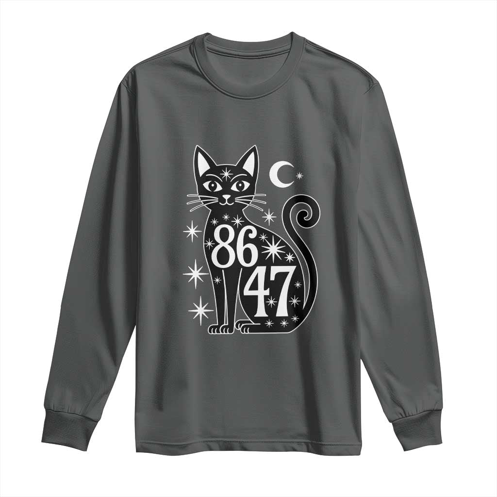 86 47 Celestial Black Cat Mystic Long Sleeve Shirt Moon Stars Coded Political Satire TS02 Dark Heather Print Your Wear