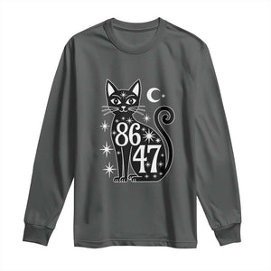 86 47 Celestial Black Cat Mystic Long Sleeve Shirt Moon Stars Coded Political Satire TS02 Dark Heather Print Your Wear
