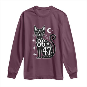 86 47 Celestial Black Cat Mystic Long Sleeve Shirt Moon Stars Coded Political Satire TS02 Maroon Print Your Wear
