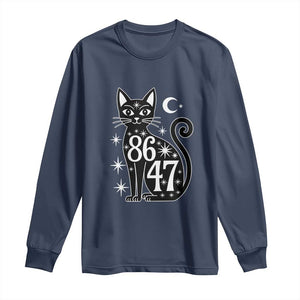 86 47 Celestial Black Cat Mystic Long Sleeve Shirt Moon Stars Coded Political Satire TS02 Navy Print Your Wear