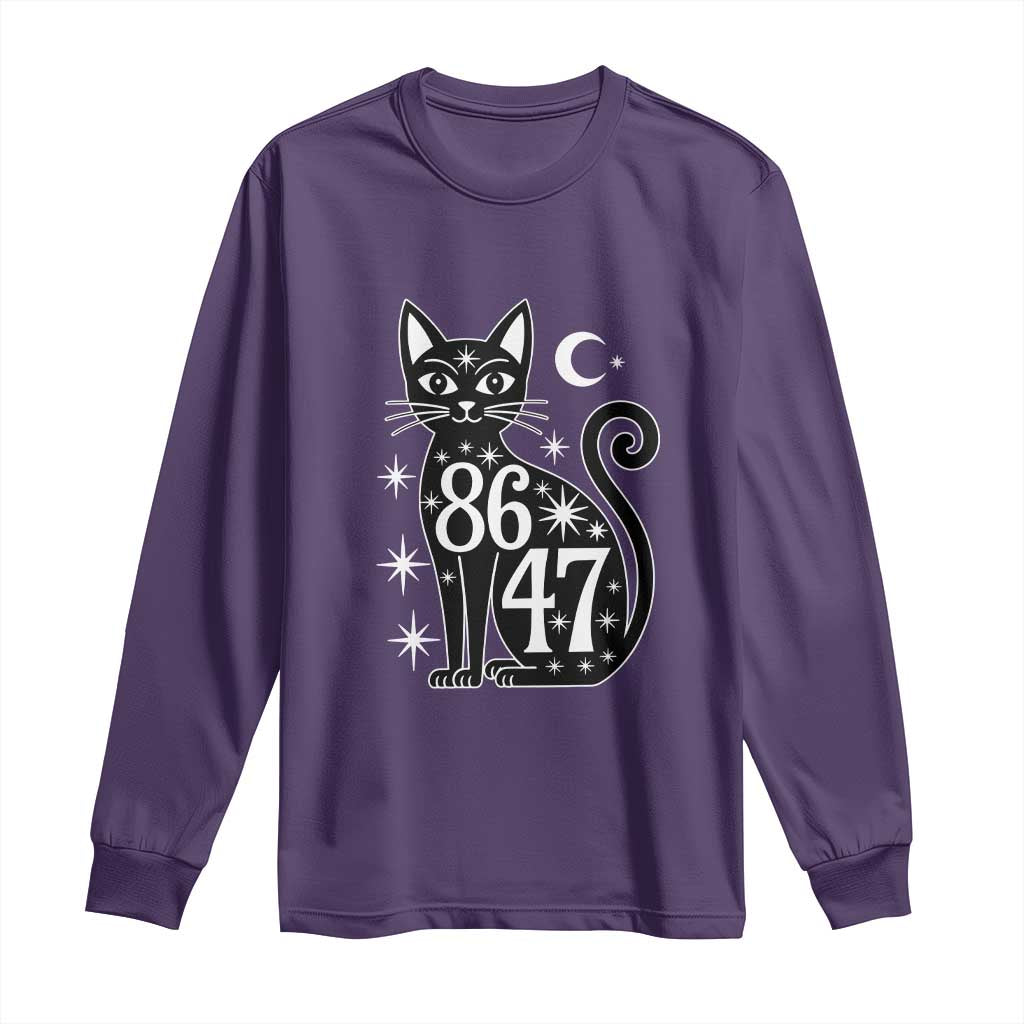 86 47 Celestial Black Cat Mystic Long Sleeve Shirt Moon Stars Coded Political Satire TS02 Purple Print Your Wear