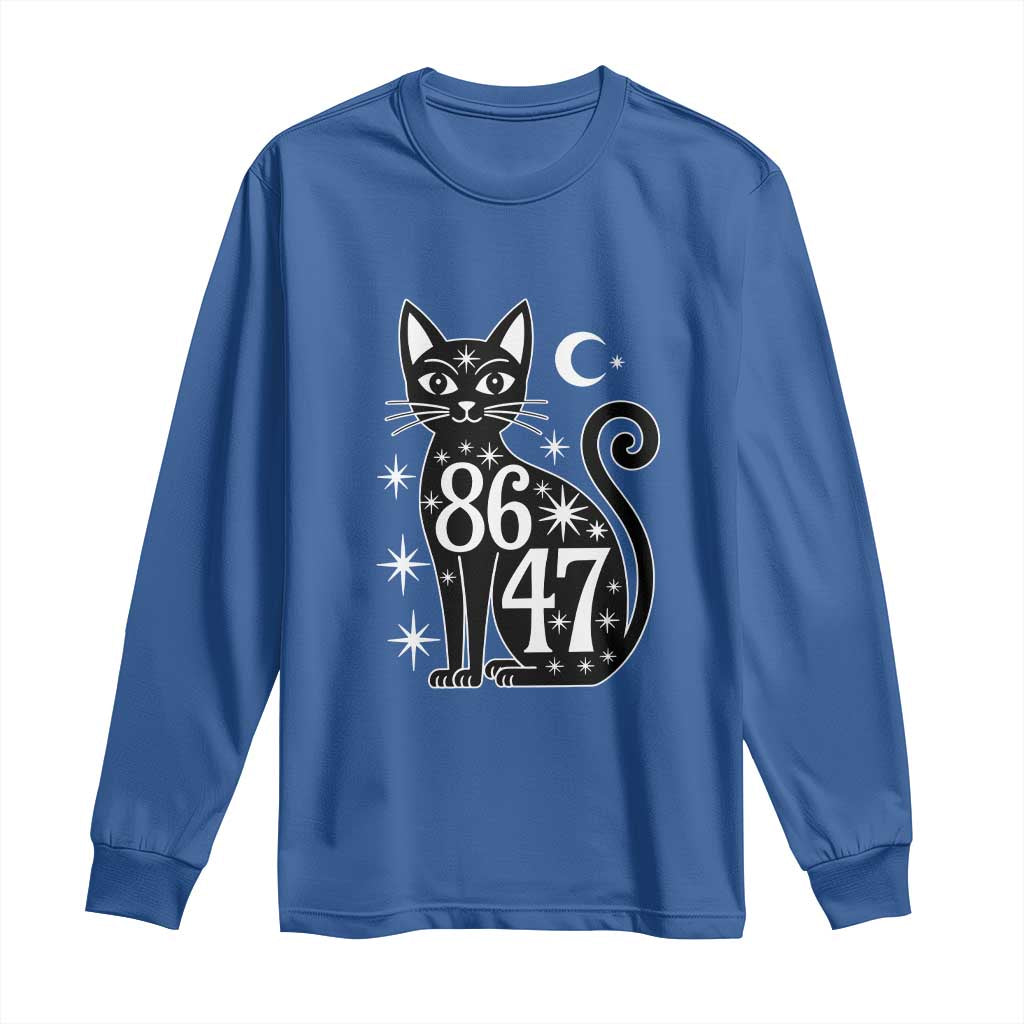 86 47 Celestial Black Cat Mystic Long Sleeve Shirt Moon Stars Coded Political Satire TS02 Royal Blue Print Your Wear