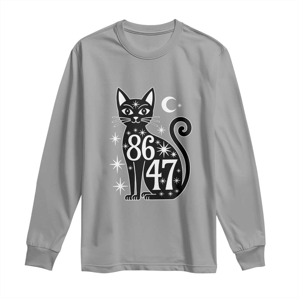86 47 Celestial Black Cat Mystic Long Sleeve Shirt Moon Stars Coded Political Satire TS02 Sport Gray Print Your Wear