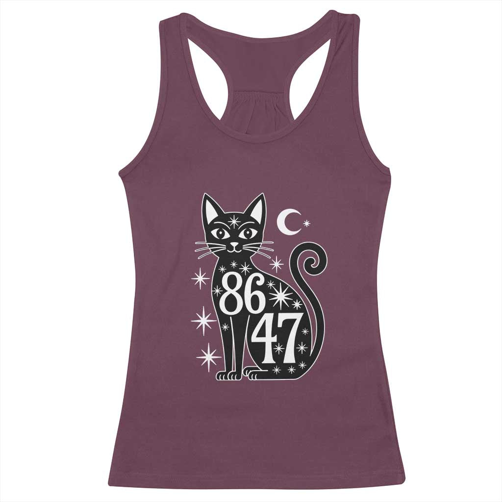 86 47 Celestial Black Cat Mystic Racerback Tank Top Moon Stars Coded Political Satire TS02 Maroon Print Your Wear