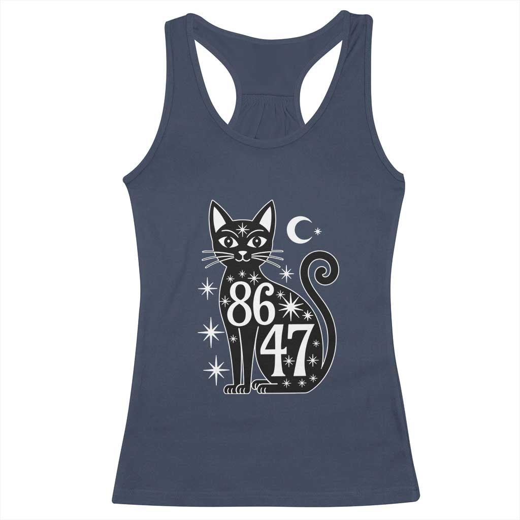 86 47 Celestial Black Cat Mystic Racerback Tank Top Moon Stars Coded Political Satire TS02 Navy Print Your Wear