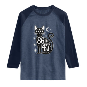 86 47 Celestial Black Cat Mystic Raglan Shirt Moon Stars Coded Political Satire TS02 Heather Denim Navy Print Your Wear