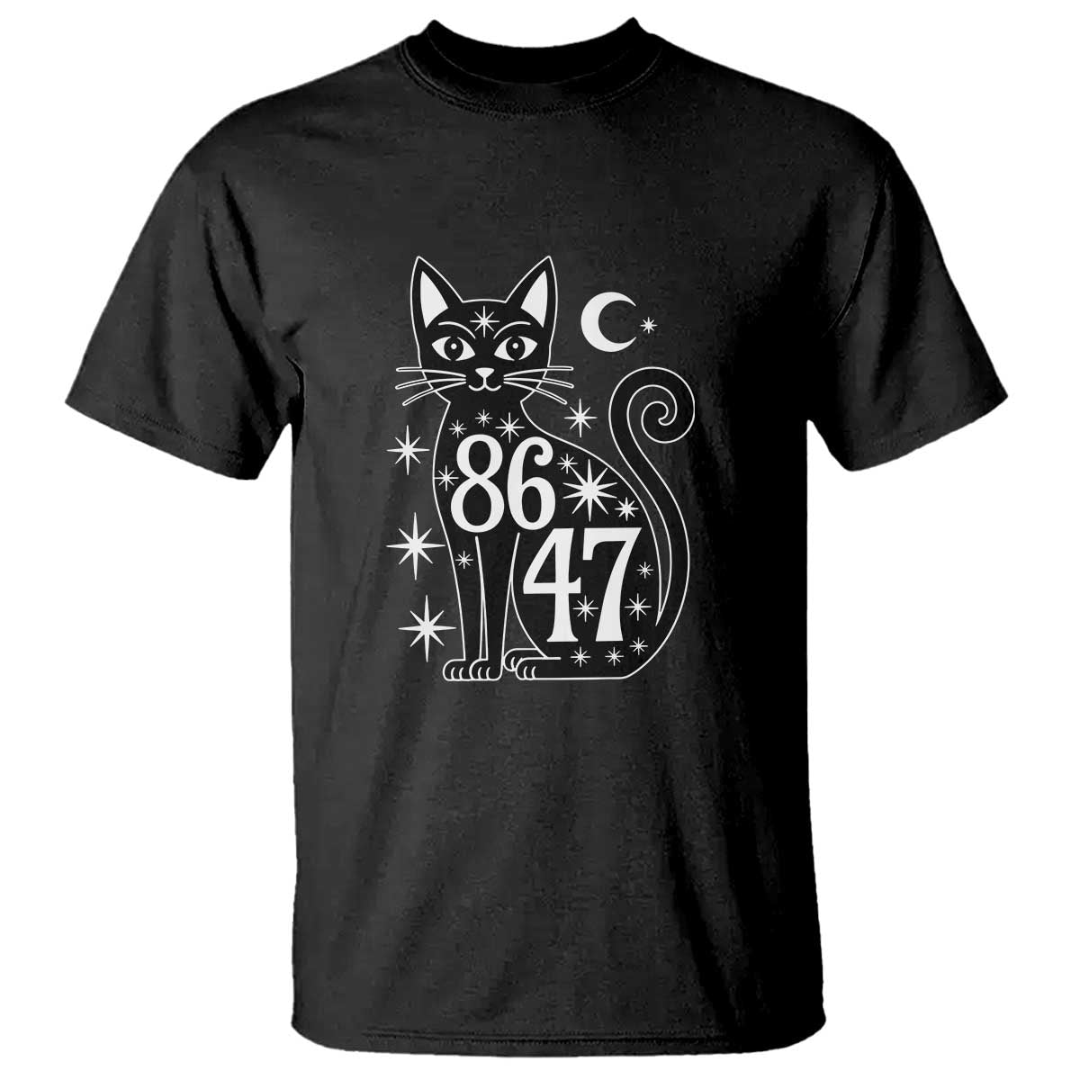 86 47 Celestial Black Cat Mystic T Shirt Moon Stars Coded Political Satire TS02 Black Print Your Wear