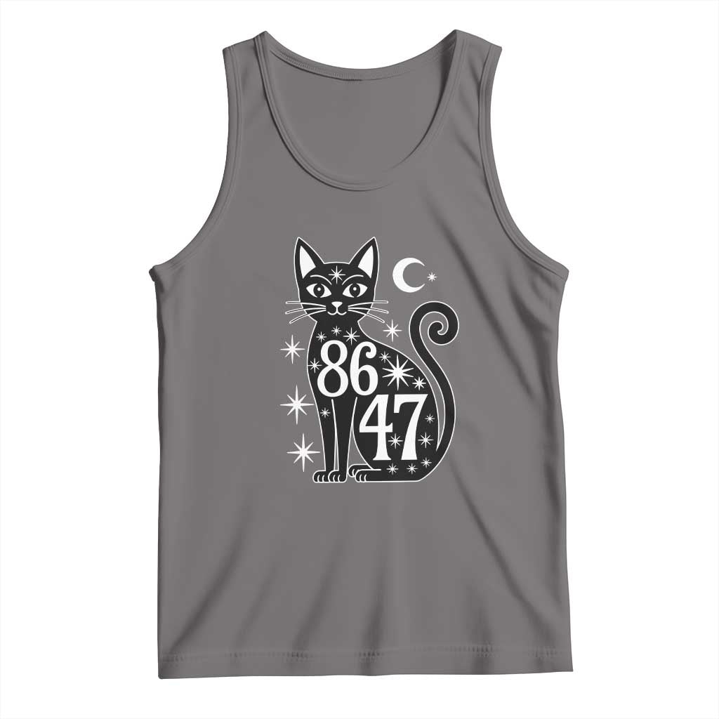 86 47 Celestial Black Cat Mystic Tank Top Moon Stars Coded Political Satire TS02 Deep Heather Print Your Wear