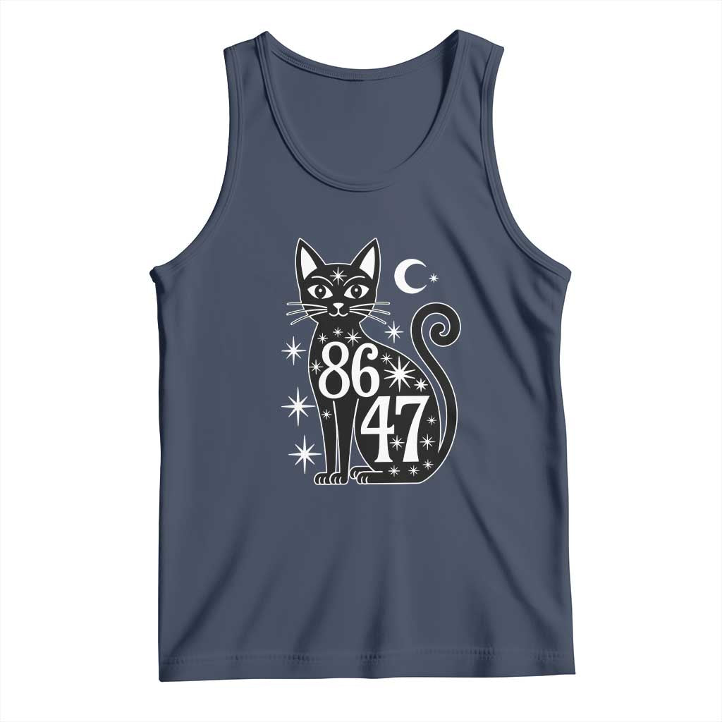 86 47 Celestial Black Cat Mystic Tank Top Moon Stars Coded Political Satire TS02 Navy Print Your Wear