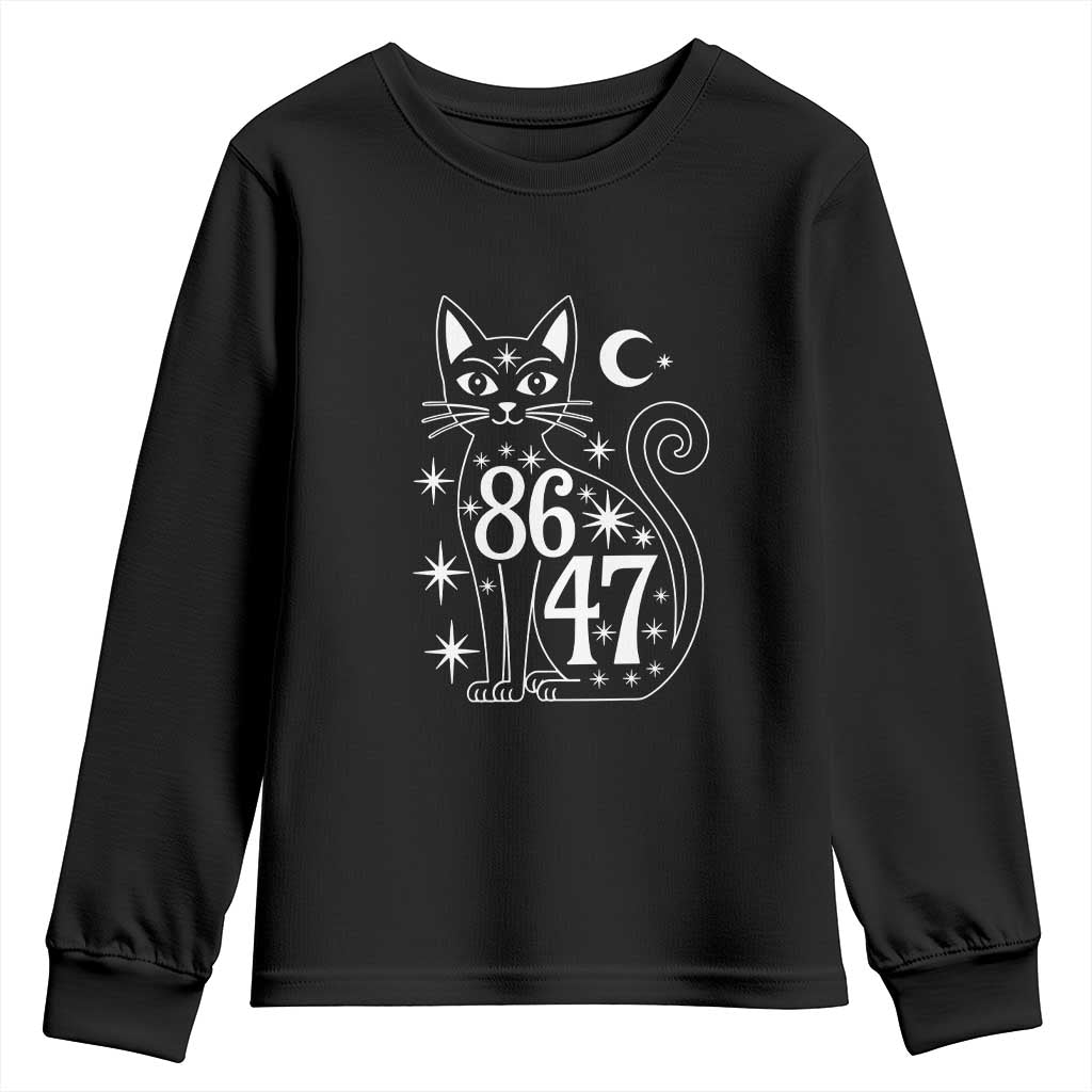 86 47 Celestial Black Cat Mystic Youth Sweatshirt Moon Stars Coded Political Satire TS02 Black Print Your Wear