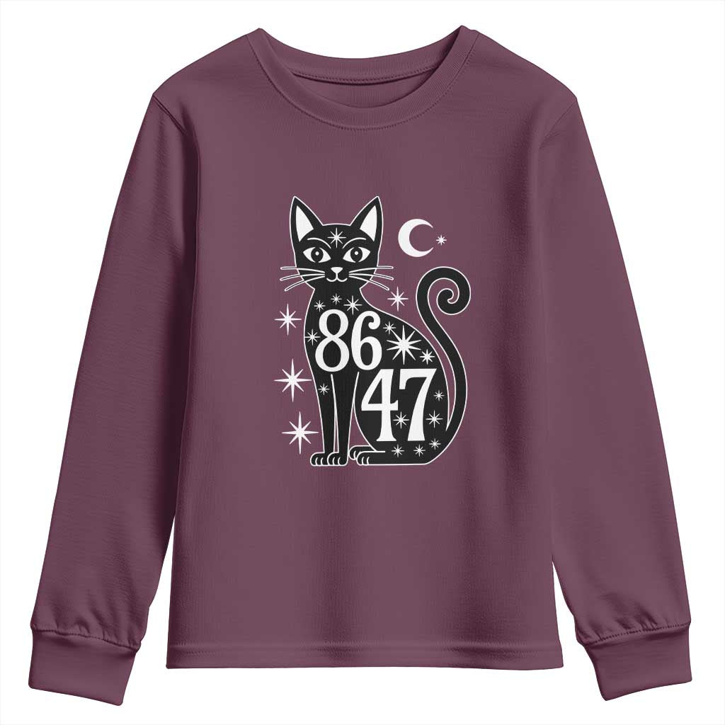 86 47 Celestial Black Cat Mystic Youth Sweatshirt Moon Stars Coded Political Satire TS02 Maroon Print Your Wear