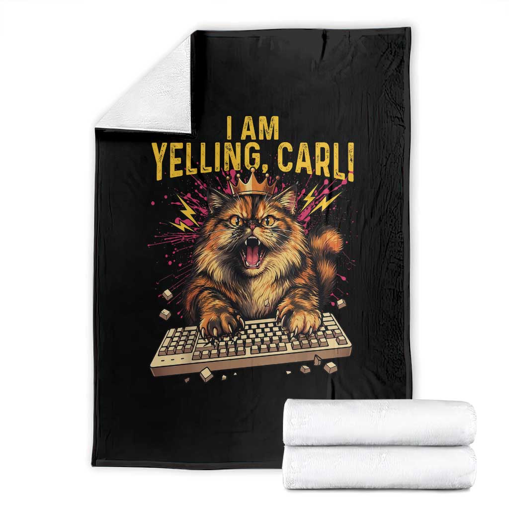 I Am Yelling Carl Graphic Throw Blanket Funny Angry Cat Typing Keyboard Comic Retro TS02 Black Print Your Wear
