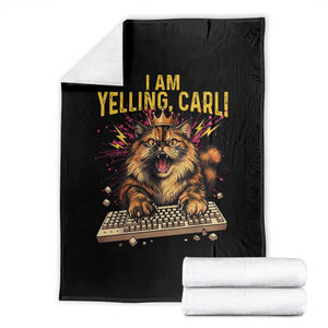 I Am Yelling Carl Graphic Throw Blanket Funny Angry Cat Typing Keyboard Comic Retro TS02 Black Print Your Wear
