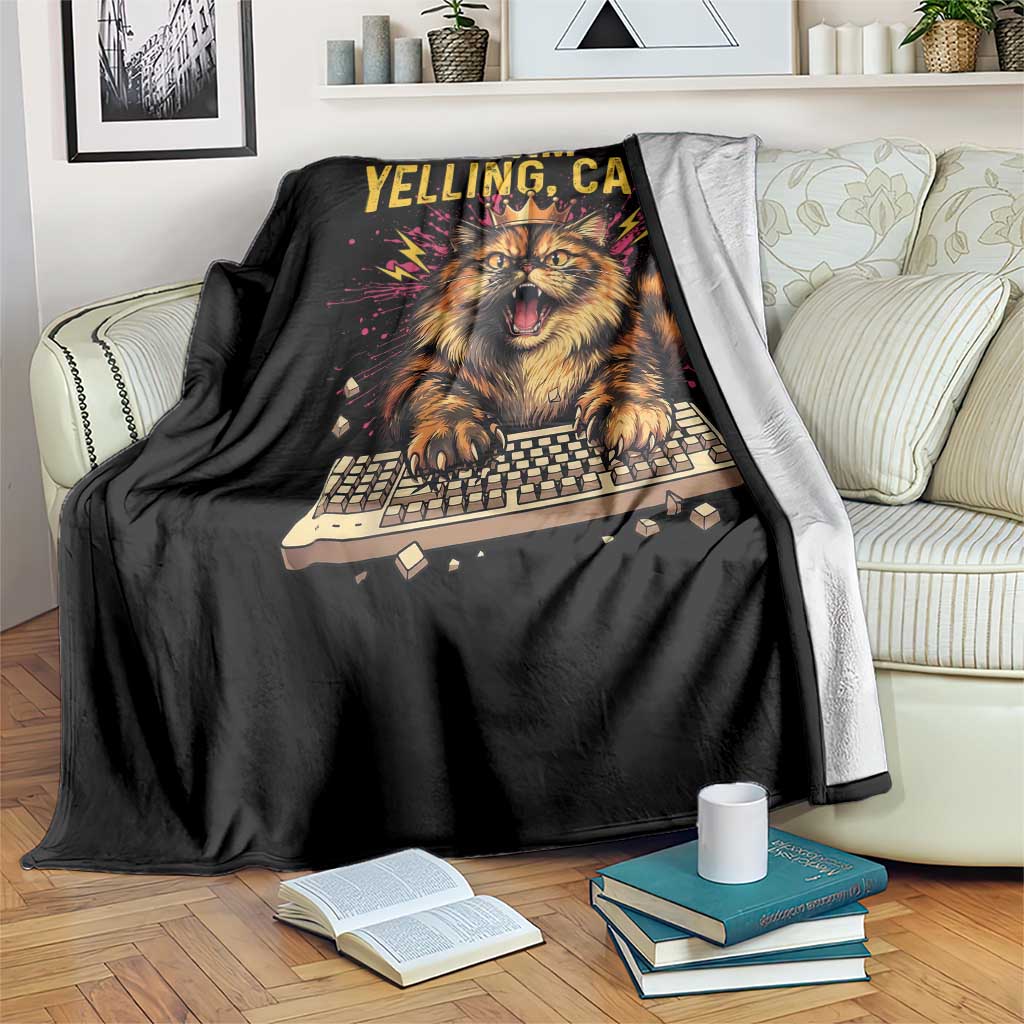 I Am Yelling Carl Graphic Throw Blanket Funny Angry Cat Typing Keyboard Comic Retro TS02 Print Your Wear