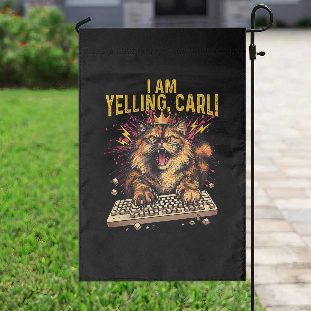 I Am Yelling Carl Graphic Garden Flag Funny Angry Cat Typing Keyboard Comic Retro TS02 Print Your Wear