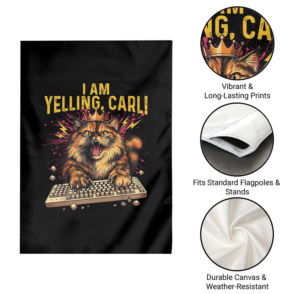 I Am Yelling Carl Graphic Garden Flag Funny Angry Cat Typing Keyboard Comic Retro TS02 Print Your Wear