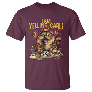 I Am Yelling Carl Graphic T Shirt Funny Angry Cat Typing Keyboard Comic Retro TS02 Maroon Print Your Wear