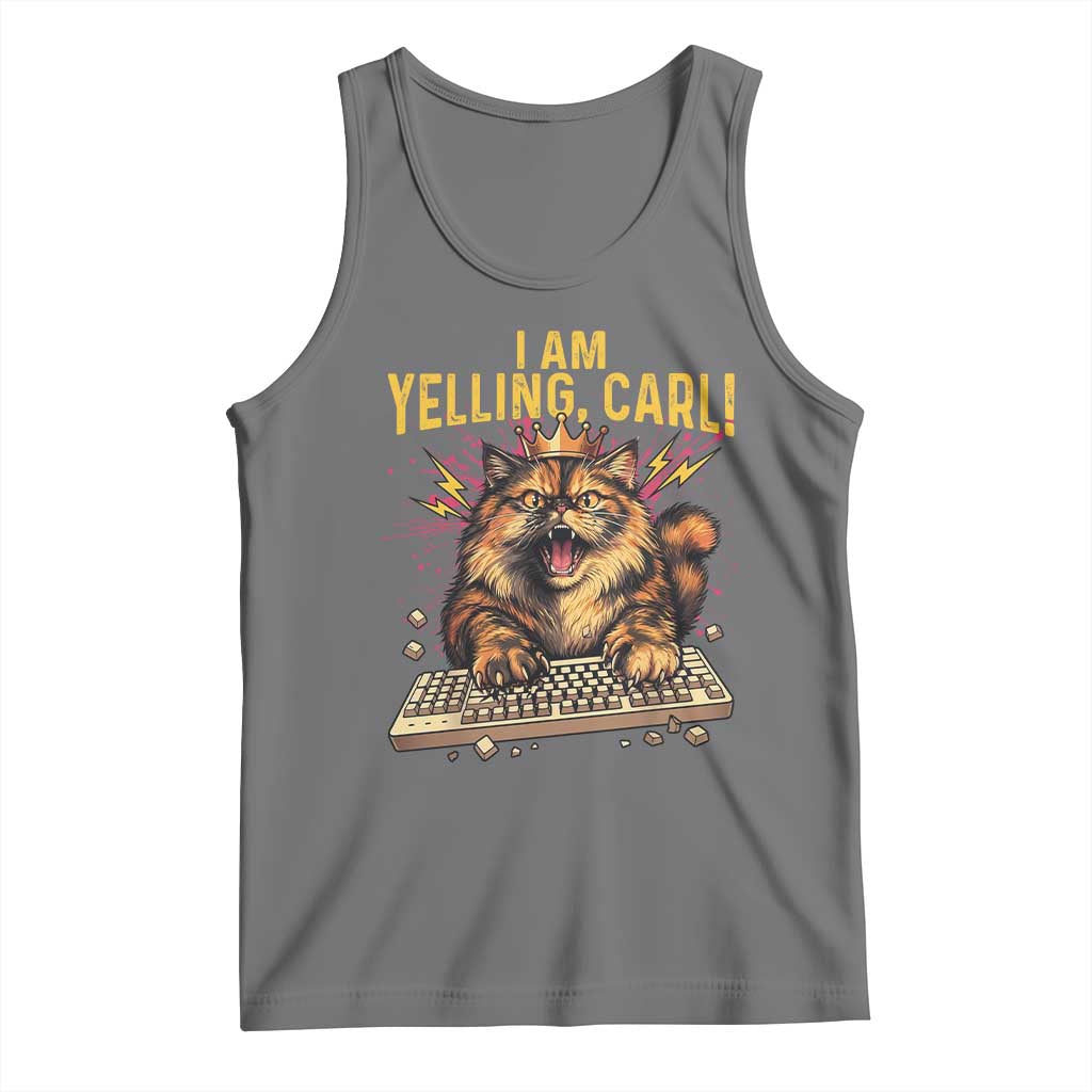 I Am Yelling Carl Graphic Tank Top Funny Angry Cat Typing Keyboard Comic Retro TS02 Black Heather Print Your Wear