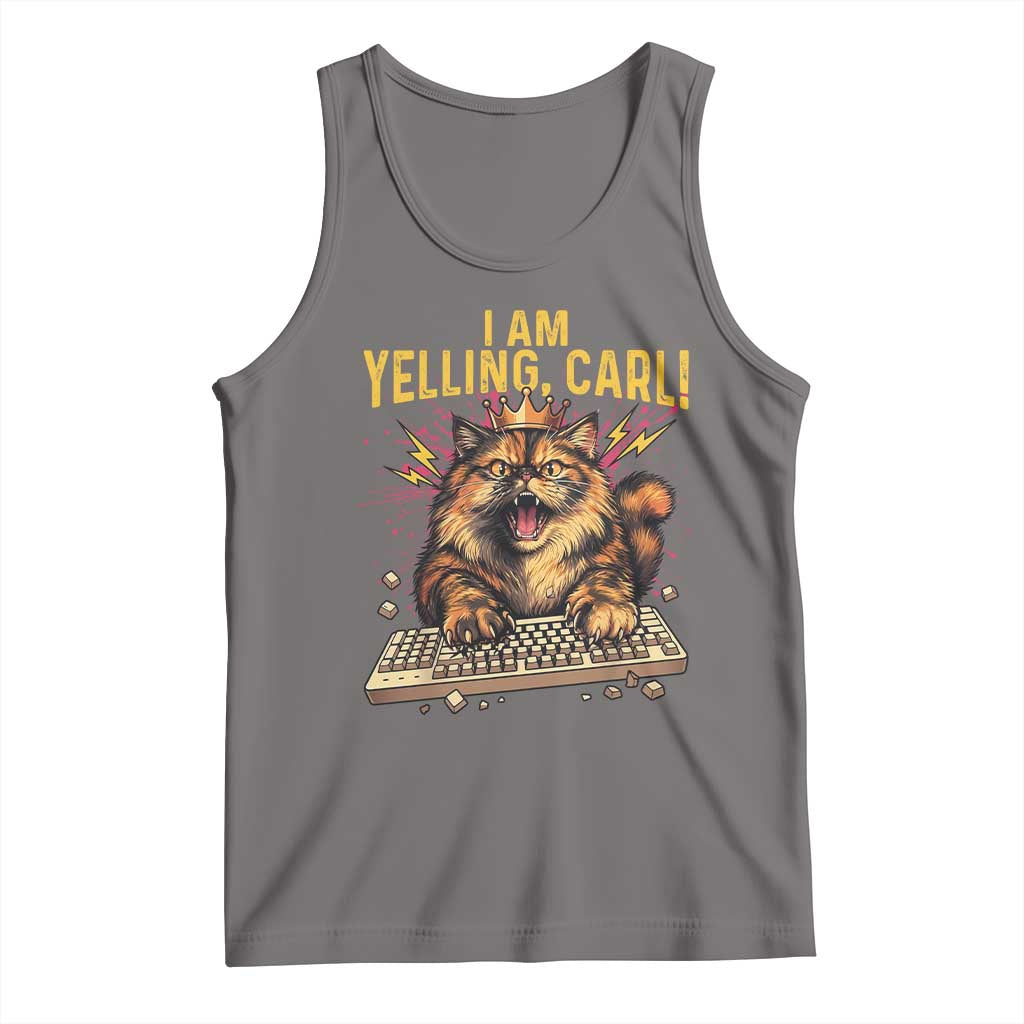 I Am Yelling Carl Graphic Tank Top Funny Angry Cat Typing Keyboard Comic Retro TS02 Deep Heather Print Your Wear