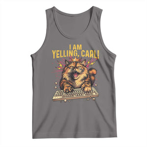 I Am Yelling Carl Graphic Tank Top Funny Angry Cat Typing Keyboard Comic Retro TS02 Deep Heather Print Your Wear