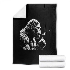Bigfoot Blowing Dandelion Flower Graphic Throw Blanket Whimsical Sasquatch Profile Artistic Vintage Distressed TS02 Black Print Your Wear