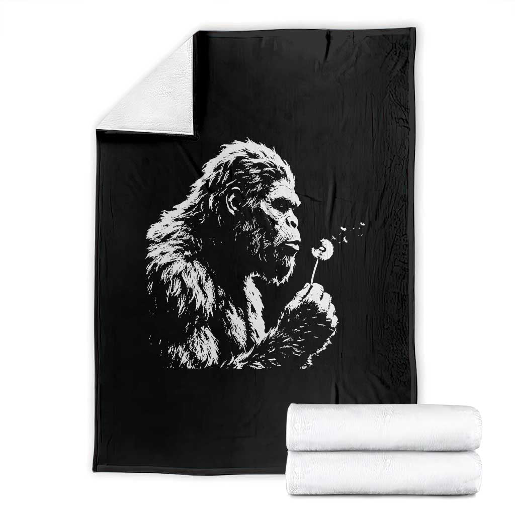Bigfoot Blowing Dandelion Flower Graphic Throw Blanket Whimsical Sasquatch Profile Artistic Vintage Distressed TS02 Black Print Your Wear
