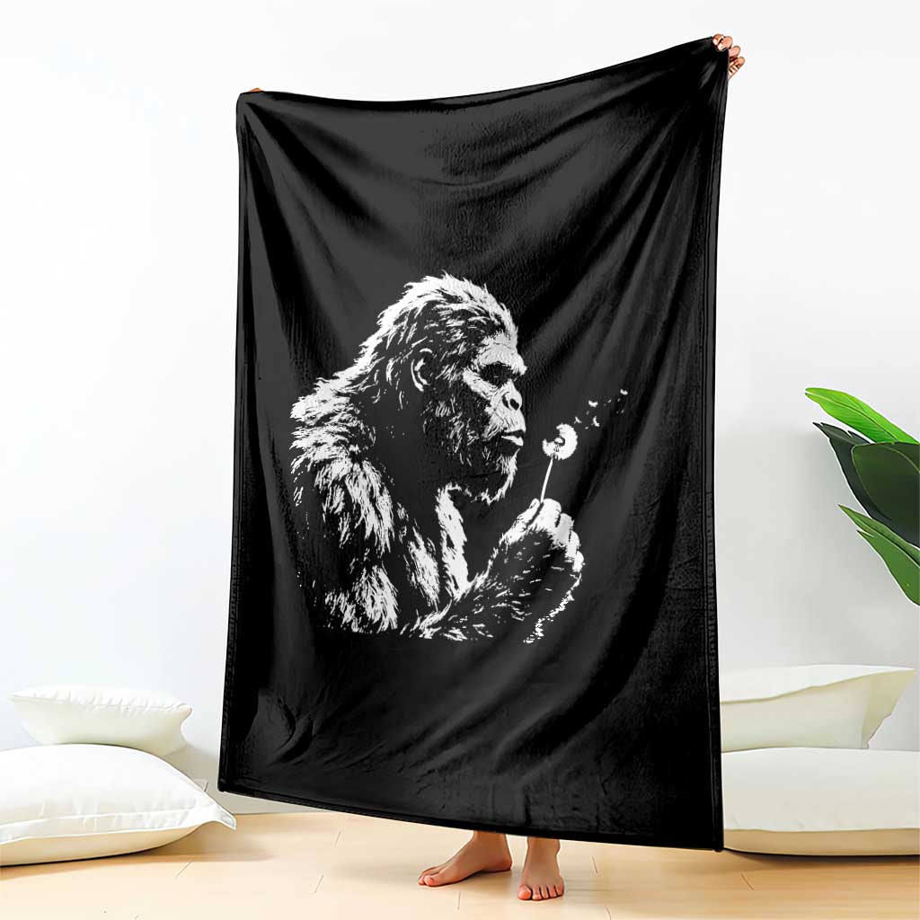 Bigfoot Blowing Dandelion Flower Graphic Throw Blanket Whimsical Sasquatch Profile Artistic Vintage Distressed TS02 Print Your Wear