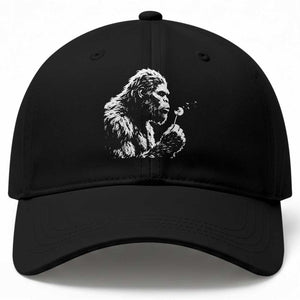Bigfoot Blowing Dandelion Flower Graphic Baseball Cap Whimsical Sasquatch Profile Artistic Vintage Distressed TS02 Print Your Wear