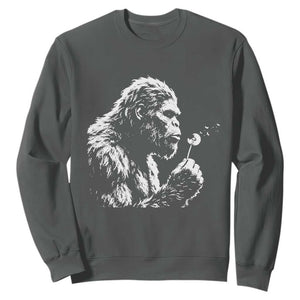 Bigfoot Blowing Dandelion Flower Graphic Sweatshirt Whimsical Sasquatch Profile Artistic Vintage Distressed TS02 Dark Heather Print Your Wear