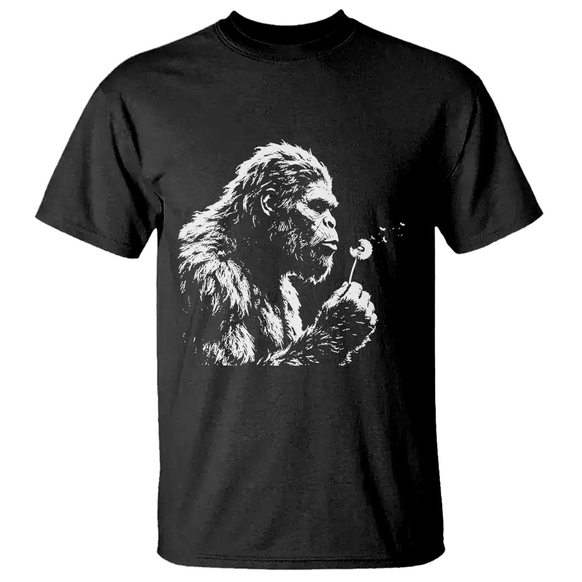Bigfoot Blowing Dandelion Flower Graphic T Shirt Whimsical Sasquatch Profile Artistic Vintage Distressed TS02 Black Print Your Wear