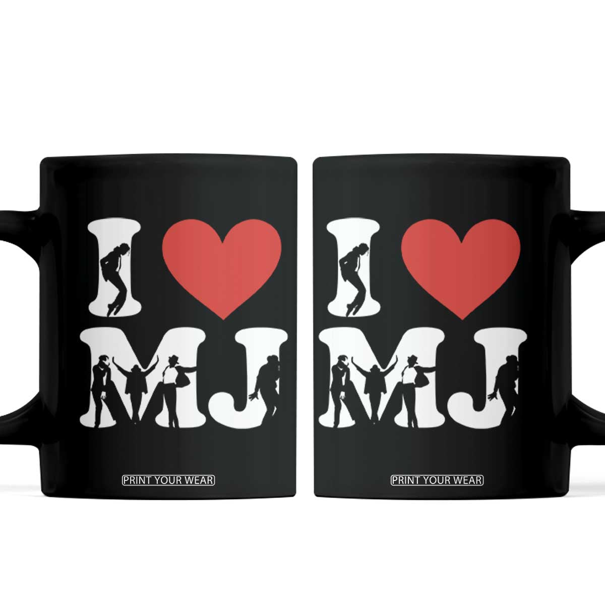 I Heart MJ Dance Silhouette Tribute Coffee Mug Iconic Pop Culture Famous Dance Poses for Music Legend Fans TS02 Black Print Your Wear