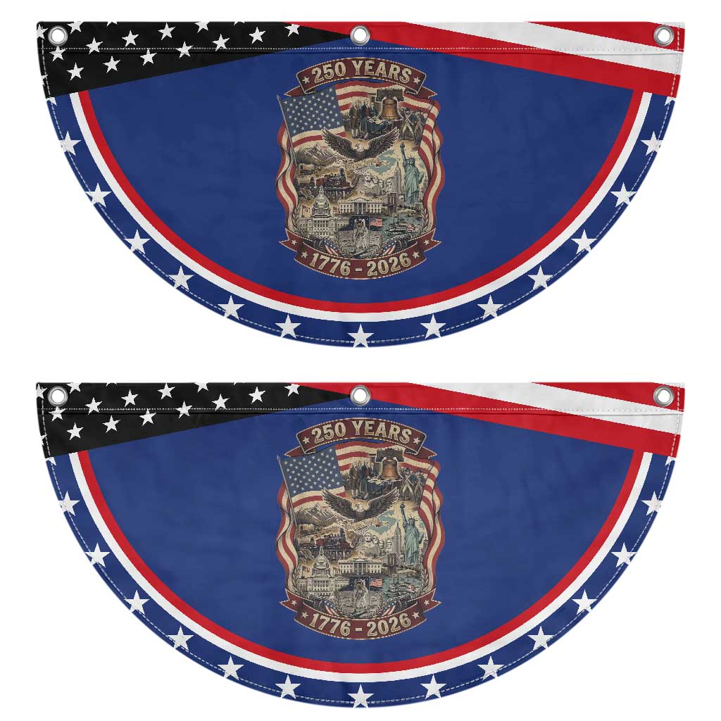 250 Years 1776 to 2026 Ultimate American Landmark Collage Patriotic Fan Flag Liberty Bell Eagle and US Flag Semiquincentennial TS02 2pcs pack Classic Navy Print Your Wear