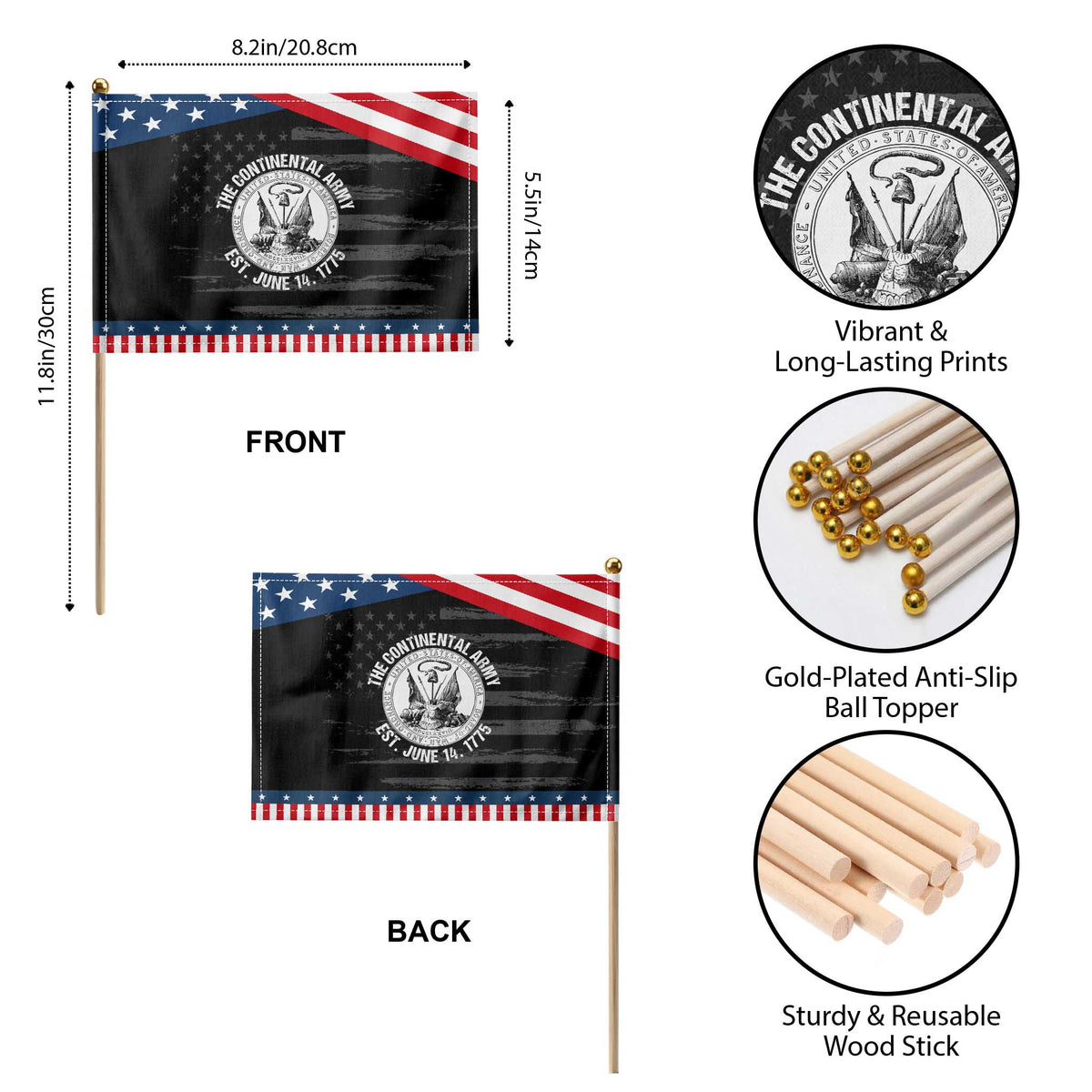 The Continental Army Est 1775 Patriotic Handheld Flag US Military History Graphic TS02 Print Your Wear