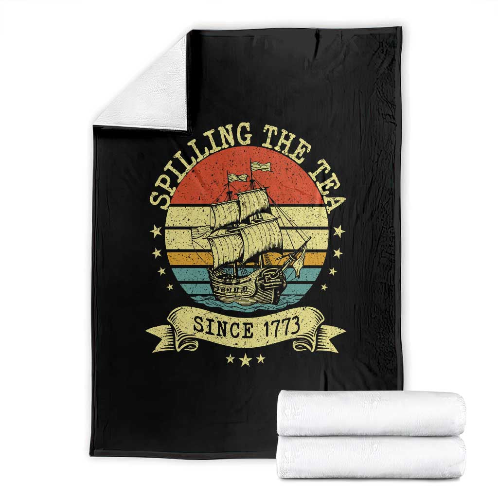 Spilling The Tea Since 1773 Throw Blanket Retro Sunset Boston Tea Party History TS02 Black Print Your Wear