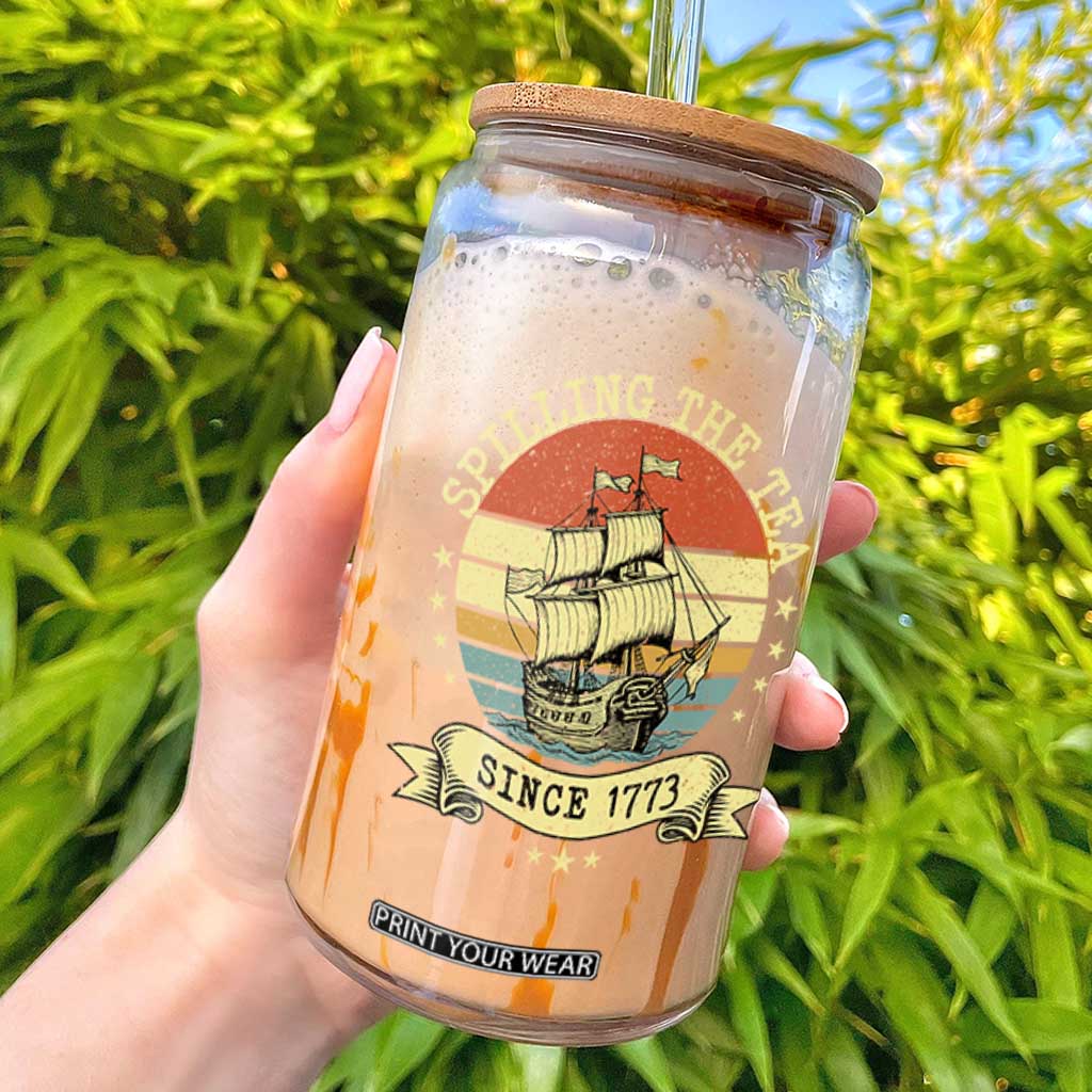 Spilling The Tea Since 1773 Glass Can Retro Sunset Boston Tea Party History TS02 Black Print Your Wear