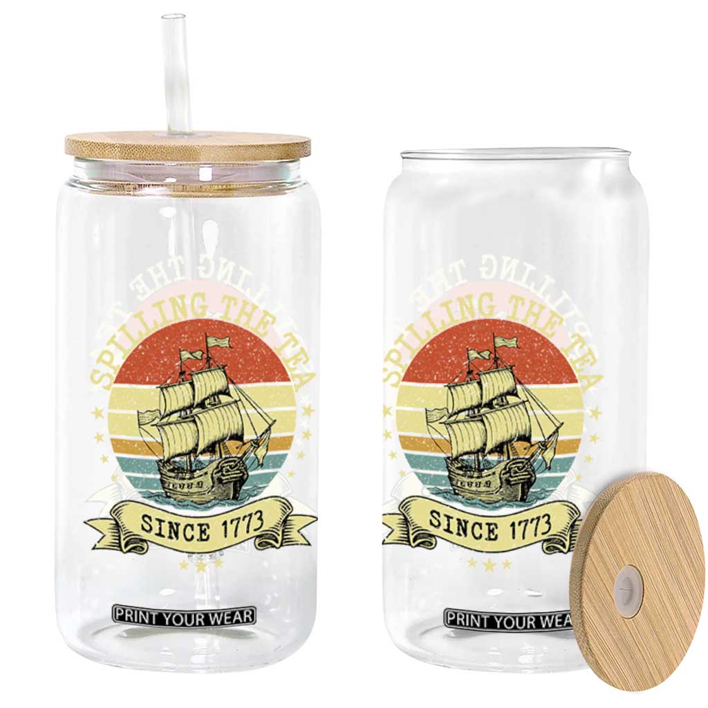 Spilling The Tea Since 1773 Glass Can Retro Sunset Boston Tea Party History TS02 Print Your Wear
