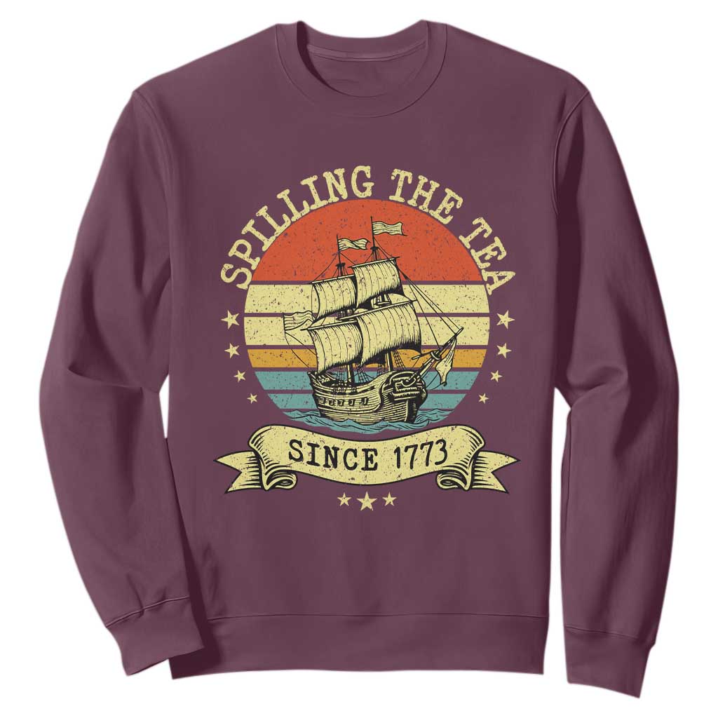 Spilling The Tea Since 1773 Sweatshirt Retro Sunset Boston Tea Party History TS02 Maroon Print Your Wear