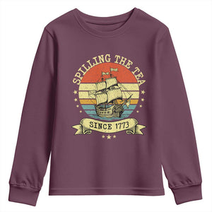 Spilling The Tea Since 1773 Youth Sweatshirt Retro Sunset Boston Tea Party History TS02 Maroon Print Your Wear