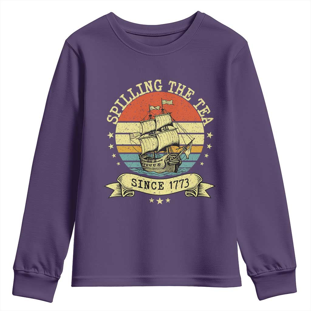Spilling The Tea Since 1773 Youth Sweatshirt Retro Sunset Boston Tea Party History TS02 Purple Print Your Wear