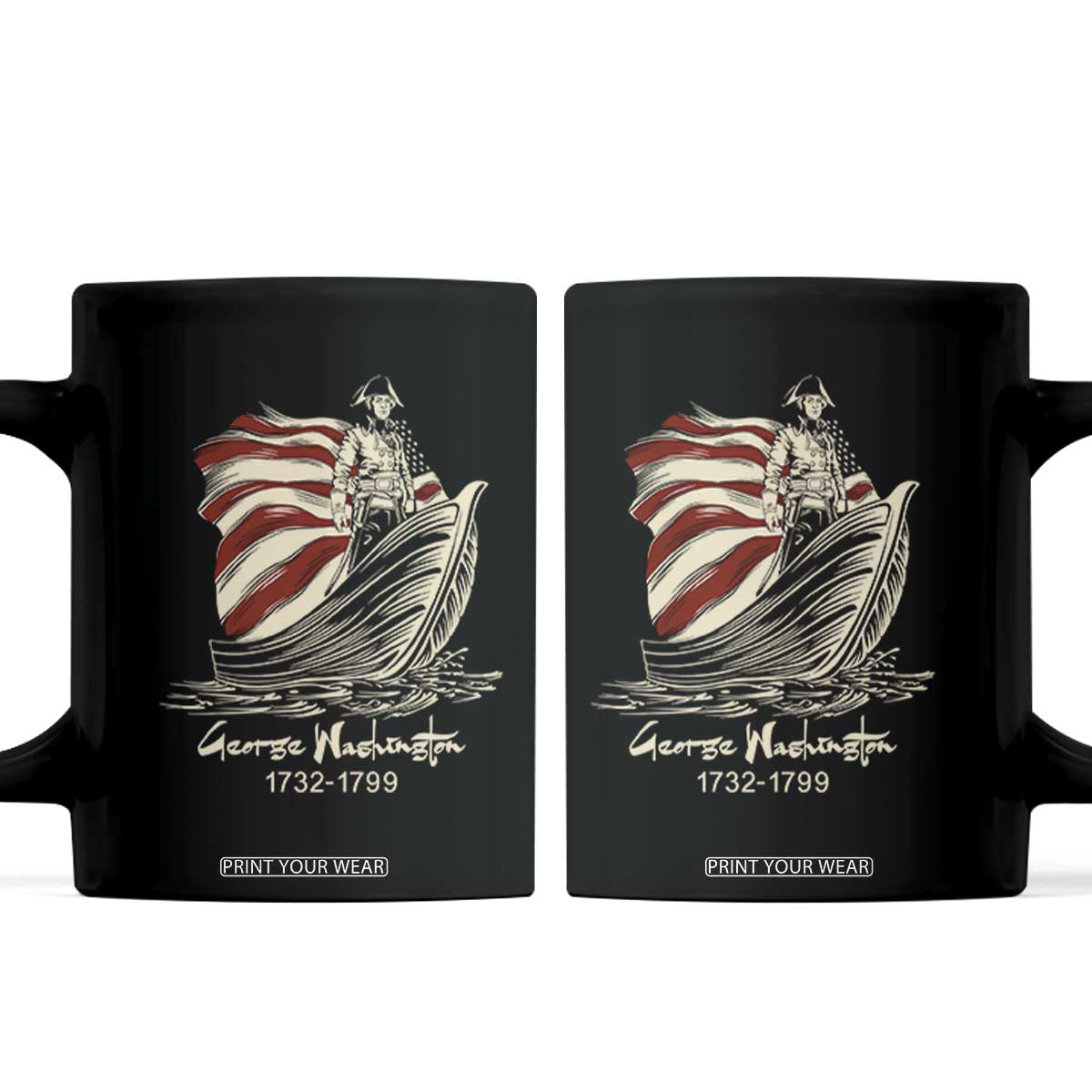 George Washington Crossing The Delaware Patriotic Coffee Mug Vintage American Flag Graphic TS02 Black Print Your Wear