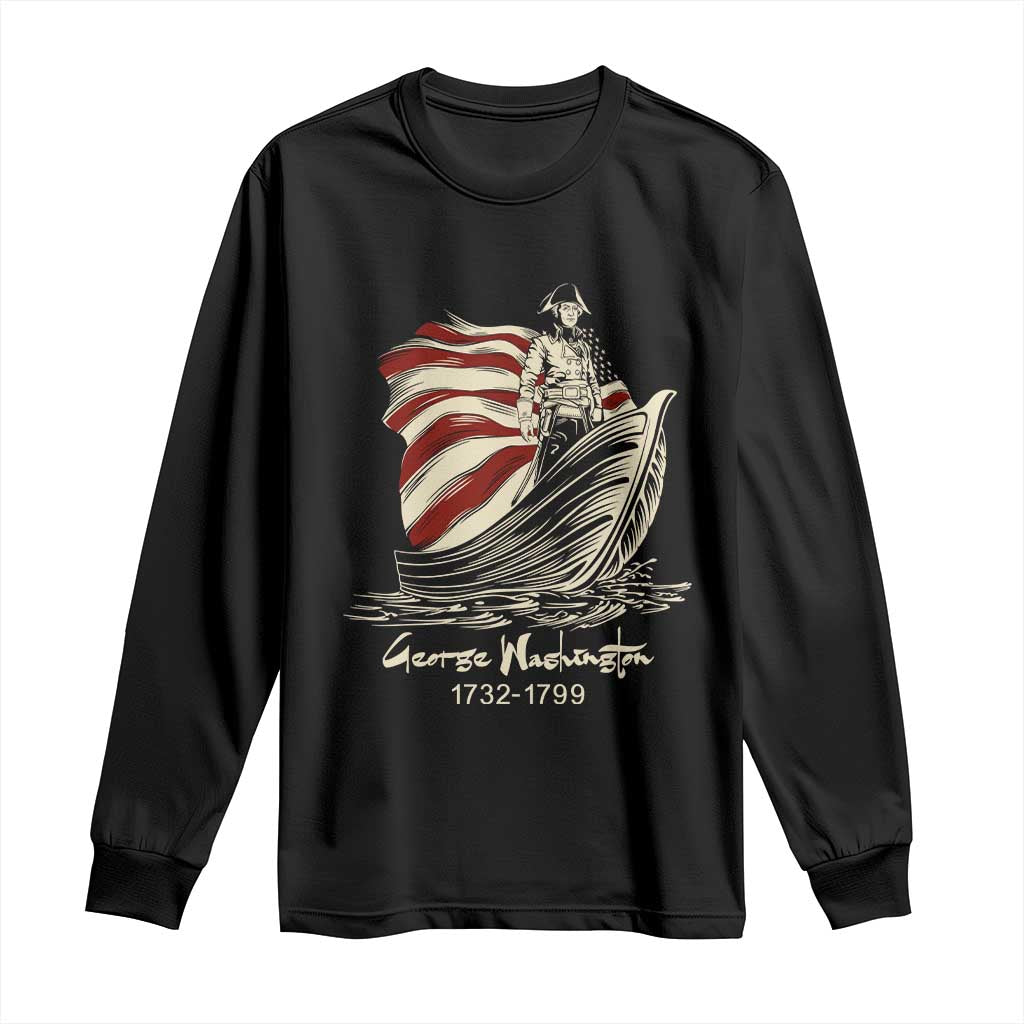 George Washington Crossing The Delaware Patriotic Long Sleeve Shirt Vintage American Flag Graphic TS02 Black Print Your Wear