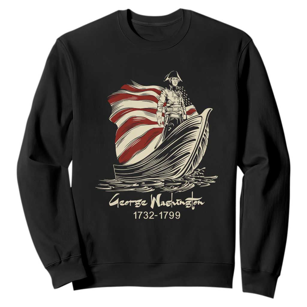 George Washington Crossing The Delaware Patriotic Sweatshirt Vintage American Flag Graphic TS02 Black Print Your Wear