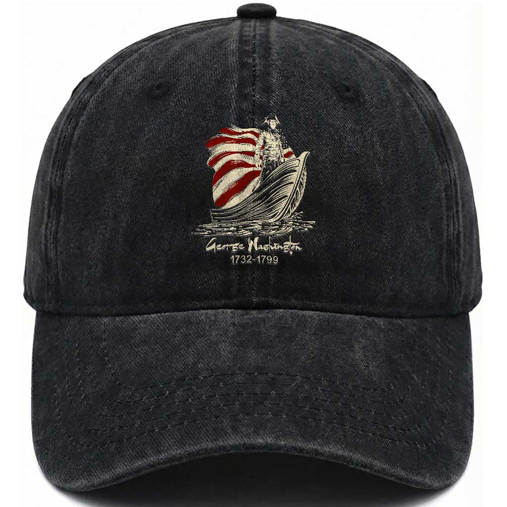 George Washington Crossing The Delaware Patriotic Washed Cotton Baseball Cap Vintage American Flag Graphic TS02 Print Your Wear