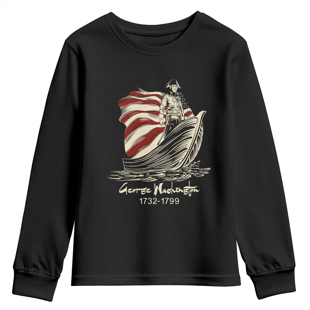 George Washington Crossing The Delaware Patriotic Youth Sweatshirt Vintage American Flag Graphic TS02 Black Print Your Wear